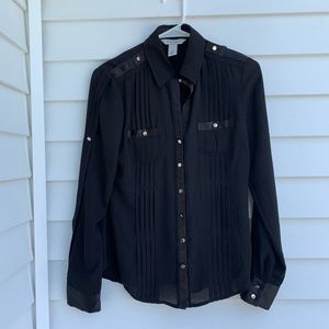WHBM Black Button Up with Silk collar